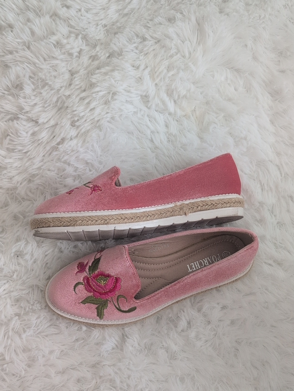 Pink Floral Velvet Slip-On Espadrille Flats